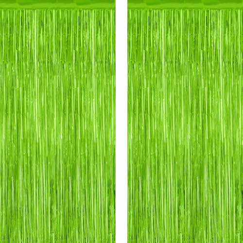 Image of ZATAYE 2 Pack Grass Green Christmas St Patricks Foil Curtain Decorations | Grass Green, Metallic Foil, 3.28 x 7.05 FT, Tinsel Backdrop, Foil Curtain Streamer, Christmas St Patricks Party