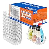 10-Piece Stackable Refrigerator Bin Organizer Set with Easy Grip Handles - Clear Multi-Purpose Storage Bins for Fridge and Pantry Use