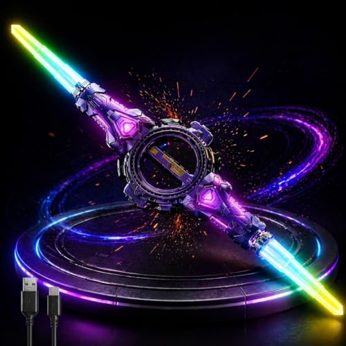 Image of Retractable Rechargeable LED Spark Sword, Double-Edged Spinning Sword, 7-Color Light Blade with Sound FX, Anime-Inspired Double Headed Katana for Roleplay, Telescopic Expandable Light Swords Toy