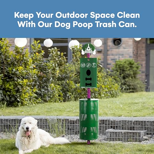 Flybold Dog Waste Station - Outdoor Dog Poop Trash Can with Poop Bag Dispenser - 400 Roll Bags, 200 Pull Bags, 50 Can Liners - Pet Waste Bag Disposal System for Parks and Public Spaces - 13x26 Inches