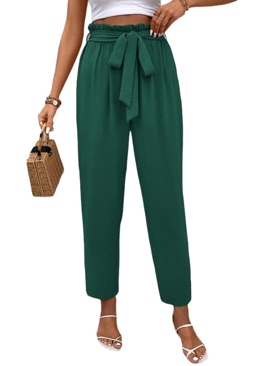 Womens Fall Plain Color Casual Long Pants for Summer Trousers Green