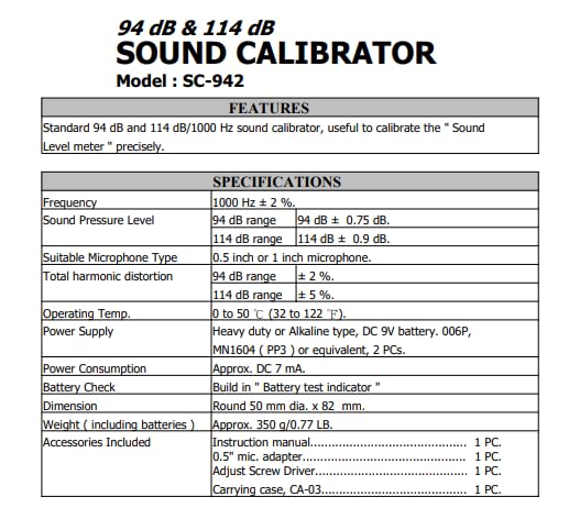Calibratore digitale del livello sonoro (94 dB - 114 dB, 1 kHz, IEC 60942 Classe 2) per microfoni da 0,5" e 1" | | Modello: Calibratore del suono