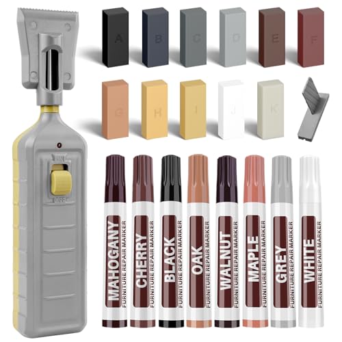 Laminat Reparaturset, Vinyl Reparaturset mit Schmelzwerkzeug, 11 Farben Hartwachs für PVC Vinylboden, Laminatboden, Linoleum Bodenbelag, Holzböden Möbel Arbeitsplattet Reparatur Set