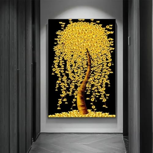 Toile arbres à argent dorés 90x140cm : la solution pour habiller un grand mur vide