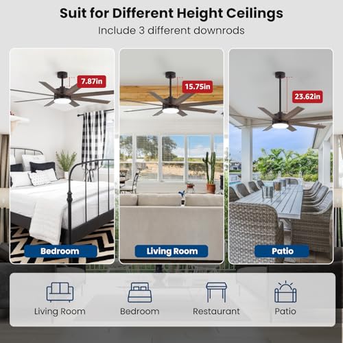 Image of 60 Inch Ceiling Fans with Lights and Remote, Dual Color 6 Blades, Bedroom Living Room Office Library Cafe Outdoor Industrial, 3CCT Dimmable, 6 Speed Reversible Quiet DC Motor, Brown /Wood Grain
