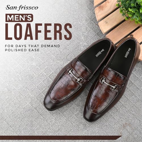 Image of San Frissco Polyurethane Textured Formal Loafers with Buckel Regular Styling Cushioned Footbed|Comfortable Fashionable Stylish Flexible for Men