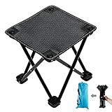 Portable Folding Camping Stool, Outdoor Mini Folding Stool, Folding Chair for Fishing Travel Hiking Garden and Beach, Oxford Cloth with Carry Bag (Black)