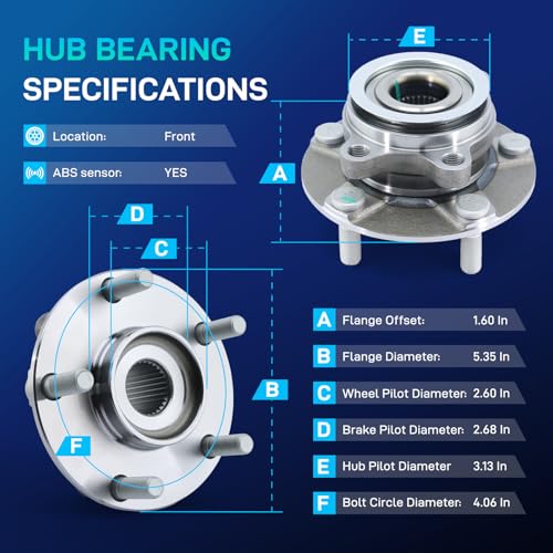 Image of 2pack Front Wheel Hub and Bearing Assembly Fit for Nissan Rogue 2008-2013, Rogue Select 2014-2015, Sentra 2007-2012,2.5L 2009 2010 2011 Wheel Hub and Bearing Assembly 5 Lugs w /ABS 513298