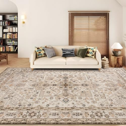 Taleta DAHLIA Washable Rugs Living Room Large, Non-Slip Soft Short Pile Vintage Oriental Boho Area Carpet for Bedroom, Diningroom, Kitchen, Camel, 190 x 280 cm
