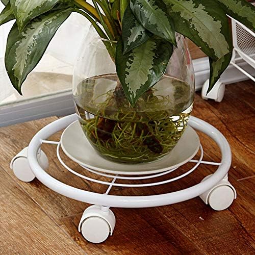 Zamtac 2 x Metal Plant Pot Trays Stand Iron Flower Holder Trolley Caddy On Wheels Plant Trays Rack Office Indoor Outdoor Home Garden - (Color: White)