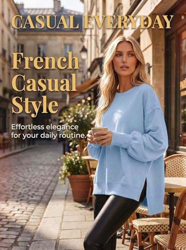 Image of BWQ Womens Oversized Sweatshirt Crewneck Long Sleeve Shirts Pullover Sweatshirts S-2XL