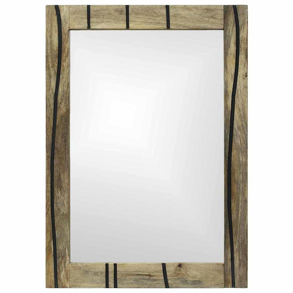 KGHFDVB Rectangular Bathroom Mirror with Solid Mango Wood Frame, Brown, 70 x 50 cm, Plane Glass for Accurate Reflection