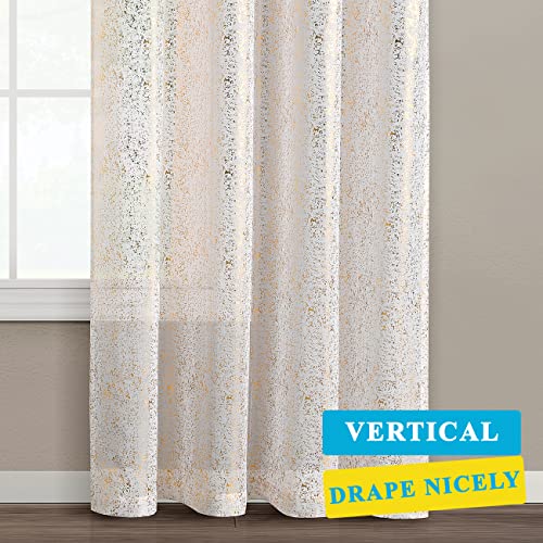 TERLYTEX Durchscheinende Vorhänge, 114 cm Länge, 2 Schals, Punkt-Design aus Metallic-Goldfolie, glitzernd, Stangendurchzug, Privatsphäre… – Ansicht 5