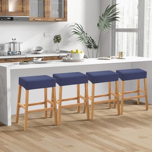 Image of YISUN Stool Covers Rectangle - 4 Pack Stretch Waterproof Saddle Seat Cover Counter Bar Stools Bar Chairs Covers Kitchen Island Chairs Cushion Protector (4, Argyle-Navy Blue)