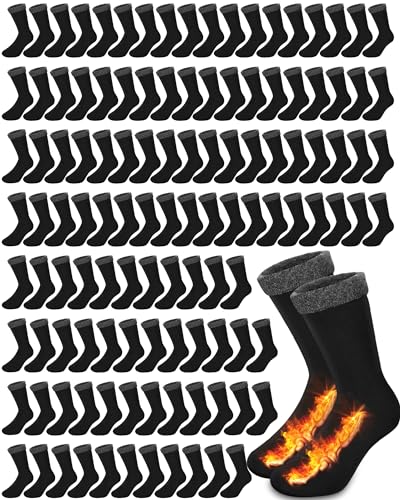 Henoyso 300 Pairs Thermal Socks Bulk Warm Thick Winter Unisex Medium Socks for Men Women Homeless Care Package Black