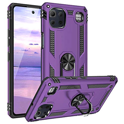 TJS Compatible with LG K92 5G Case, LG K92 Case, Metal Ring Kickstand Magnetic Support Heavy Duty Drop Protector Cover Phone Case (Purple)