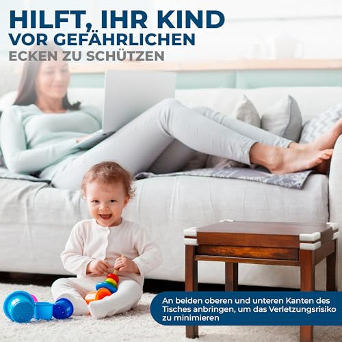 Hoffenbach 12x Eckenschutz Kantenschutz Baby – Selbstklebender Tischkantenschutz – Stoßschutz für Babys & Kinder – Weicher Schaumstoff Eckschutz für Tisch, Möbel & Ecken – Corner Protector – Weiß 2