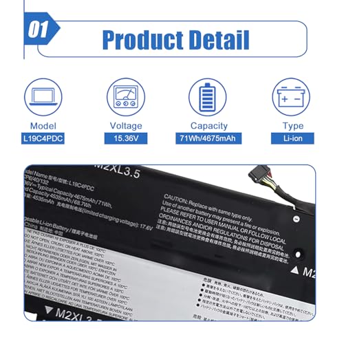 Image of L19C4PDC L19L4PDC 71Wh Battery Replacement for Lenovo Ideapad Yoga 7-14ITL5 82BH 7-15ITL5 82BJ 7-14ACN6 Series Laptop L19M4PDC 5B10Z26482 SB10Z26481 5B10Z26485 SB10Z26483