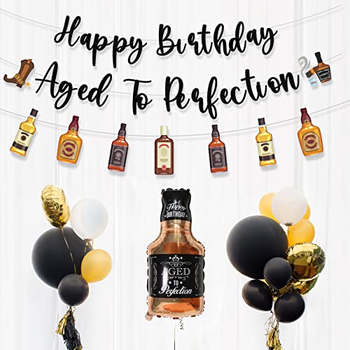 Refavor Happy Birthday Banner Men - 3Pcs Aged To Perfection Birthday Decorations Party Supplies Wine Whiskey Bday Party Banner Decorations Adults Beer Theme Birthday Party Decor Banners #TOP3