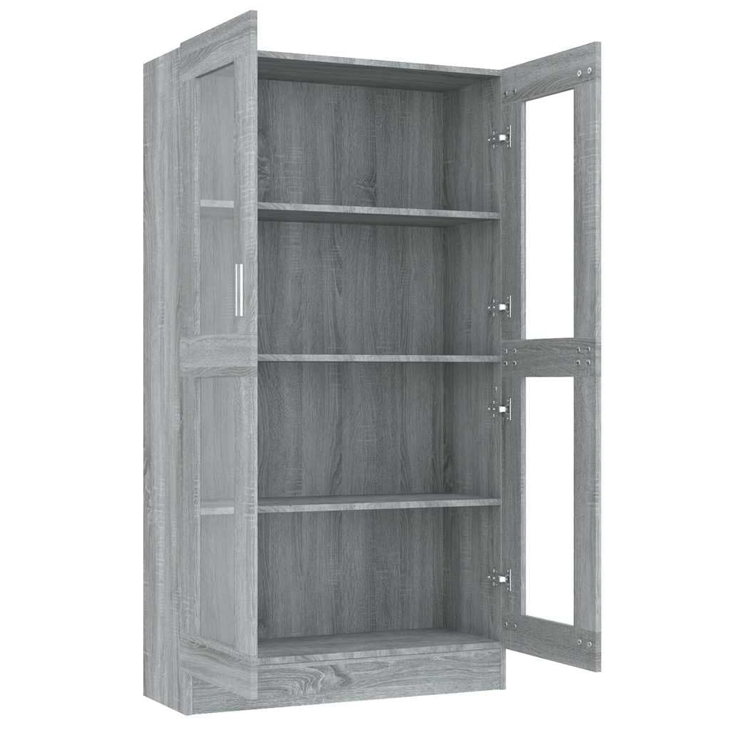 Szafa z witryny Sonoma szara materiał drewnopochodny, 82,5 x 30,5 x 150 cm, z 4 półkami i 2 szklanymi drzwiami, miejscem do przechowywania i półką do salonu, biura, pokoju dziecięcego, zajmuje