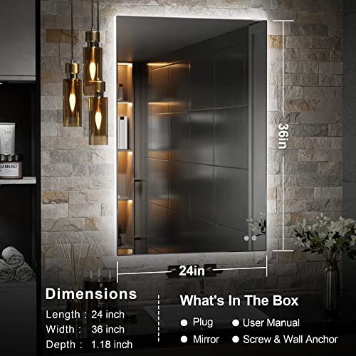 Tetote 24 X 36 Inch Led Mirror Backlit Bathroom,Anti-Fog Mirror With Light,Dimmable,Cri90+,Ip54 Water Proof,Wall Mounted Vanity Lighted Mirror,Horizontal/Vertical #TOP5