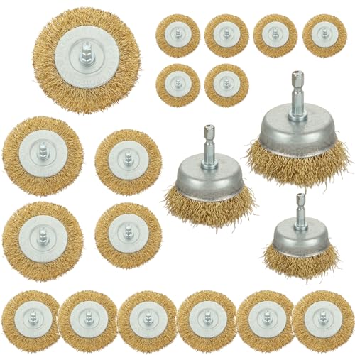 DAJAVE 20 Pcs Wire Brush Set for Drill - 1/4 Inch Shank Wheel Cup Brush Attachment for Rust Removal, Paint Removal, Polishing, Deburring