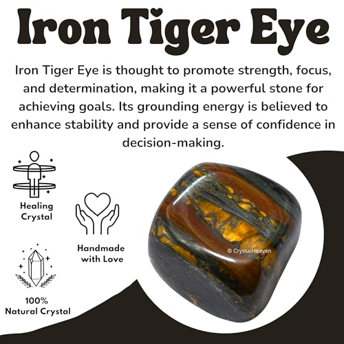 Image of Certified Iron Tiger Eye Crystal Healing Tumbled Stone, Natural Polished Crystals for DIY Crafts, Manifestation, Meditation, Pooja Feng Shui and Reiki Healing (30 Grams)