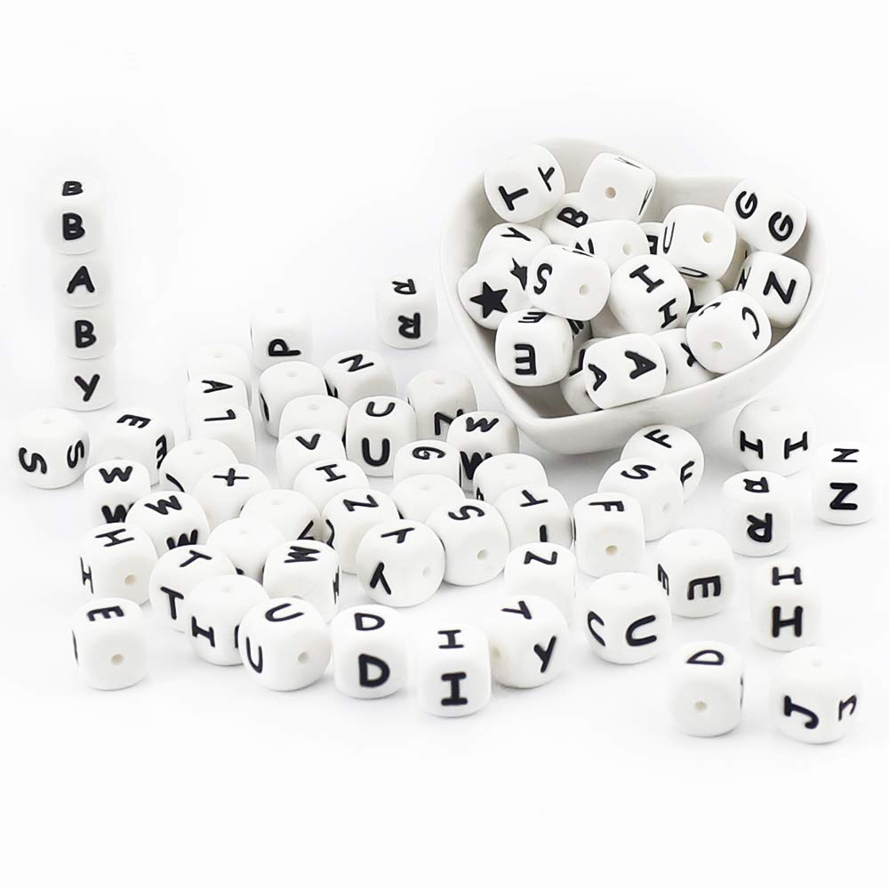 ARTESTAR 100Pcs Letter Beads Silicone Beads with Letter Mix Teething Beads for Threading Beads Set Dummy Chain Accessories