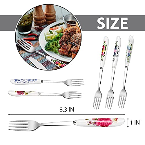 Dinner Stainless Steel Forks Silverware - 6Pcs Dinner Fork With Ceramic Handle Stainless Steel Cutlery Forks Set - Dessert Forks And Spoons Silverware For Home, Restaurant And Kitchen Cutlery Sets #TOP1