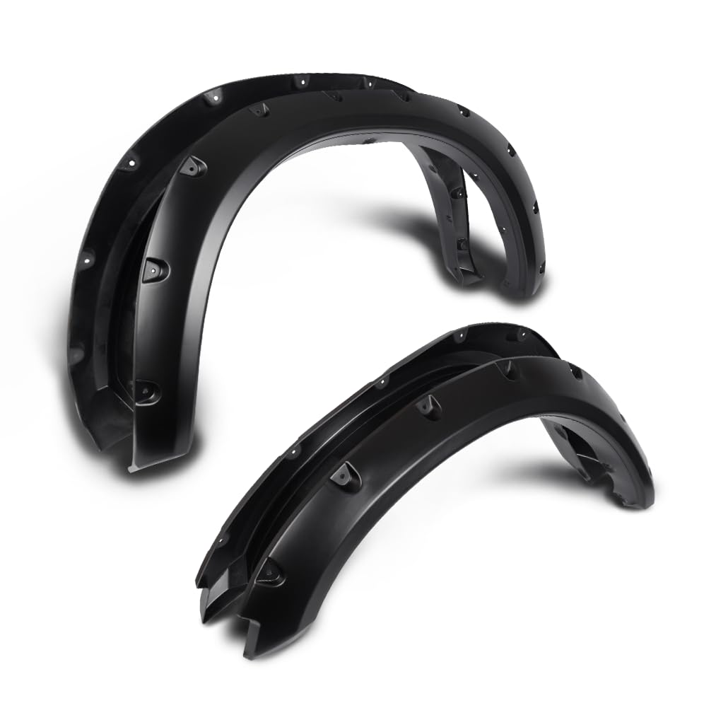PIT66 Fender Flares 4 PCS Compatible With Dodge Ram 1500 2009-2018 Fit Dodge Ram 1500 Classic 2019-2022 (Excludes R/T & Rebel) Smooth Matte Pocket Riveted Style Wheel Flares Set Black