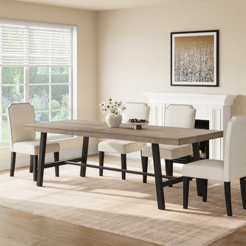 Image of GarveeHome Industrial Dining Table for 8-10 People, 86.61 inch Long Kitchen Table with Sturdy Metal Frame, Rectangular Counter for Dinner, Kitchen, Dining Room (Grey, 87 inch Non-extendable)