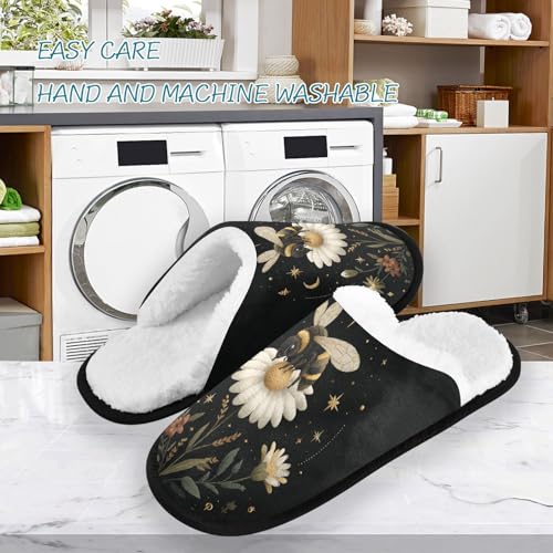 Bee Daisy Star Black Slippers For Women Men Soft Memory Foam Non-Slip Animal Winter Indoor House Shoes Travel Slipper3