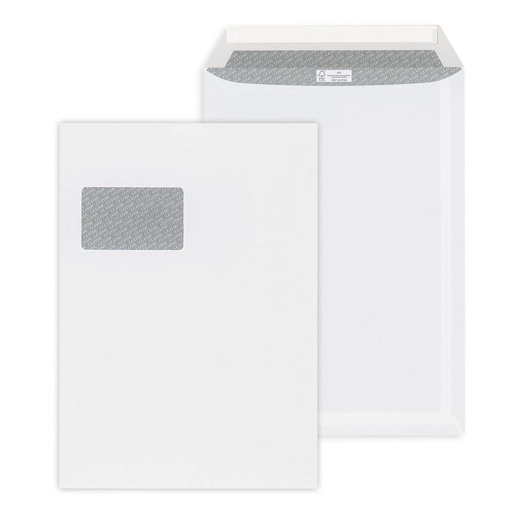 ÖKI C4 Envelopes with Adhesive Strips Window Left 229 x 324 mm 90 g Pack of 50 White