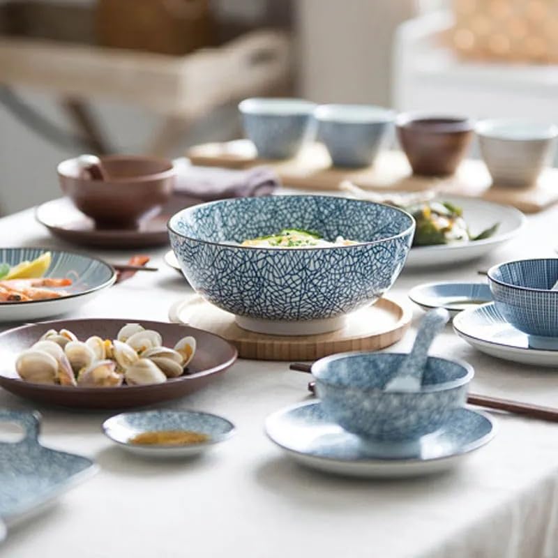 Assiette à dîner, assiettes à dîner, style chinois, bol de riz de cuisine classique en céramique bleu et blanc, grand bol à soupe de fenêtre, petite cuillère à thé, assiette à vaisselle, assiette