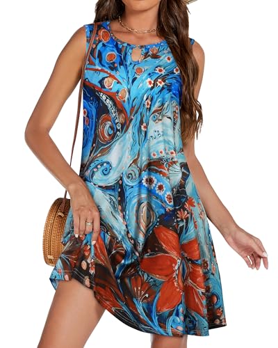 Image of Summer Dresses for Women 2026 Casual Sleeveless Sundress Floral Loose Fit Beach Cover Up with Pocket