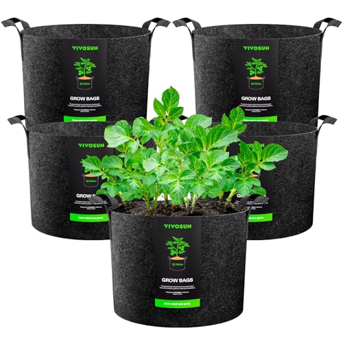 VIVOSUN 5-Pack 20 Gallon Plant Grow Bags, Heavy Duty...
