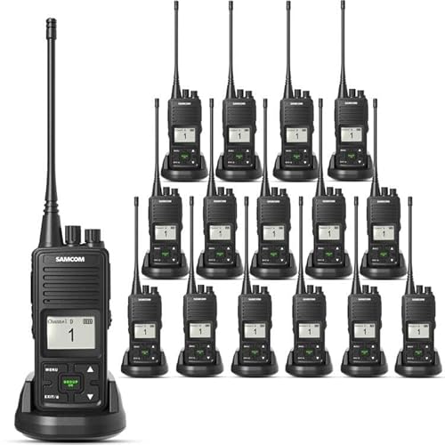 SAMCOM FPCN10A Two Way Radio 3000mAh High Capacity Long Last UHF Walkie Talkies Heavy-Duty with Group Call Earpiece Charger Base for Job Site School C