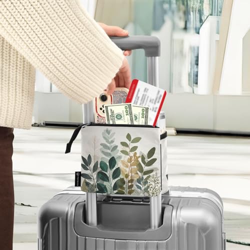 Image of Luggage Cup Holder for Suitcases Free Hands Suitcase Cup Holder Travel Luggage Drink Holder Portable Luggage Cup Caddy Bag Carrier with Handle Beige Boho Style Leaves