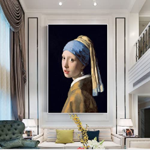 Affiche Fille à la perle impression sur toile de qualité supérieure 50 x 70 cm