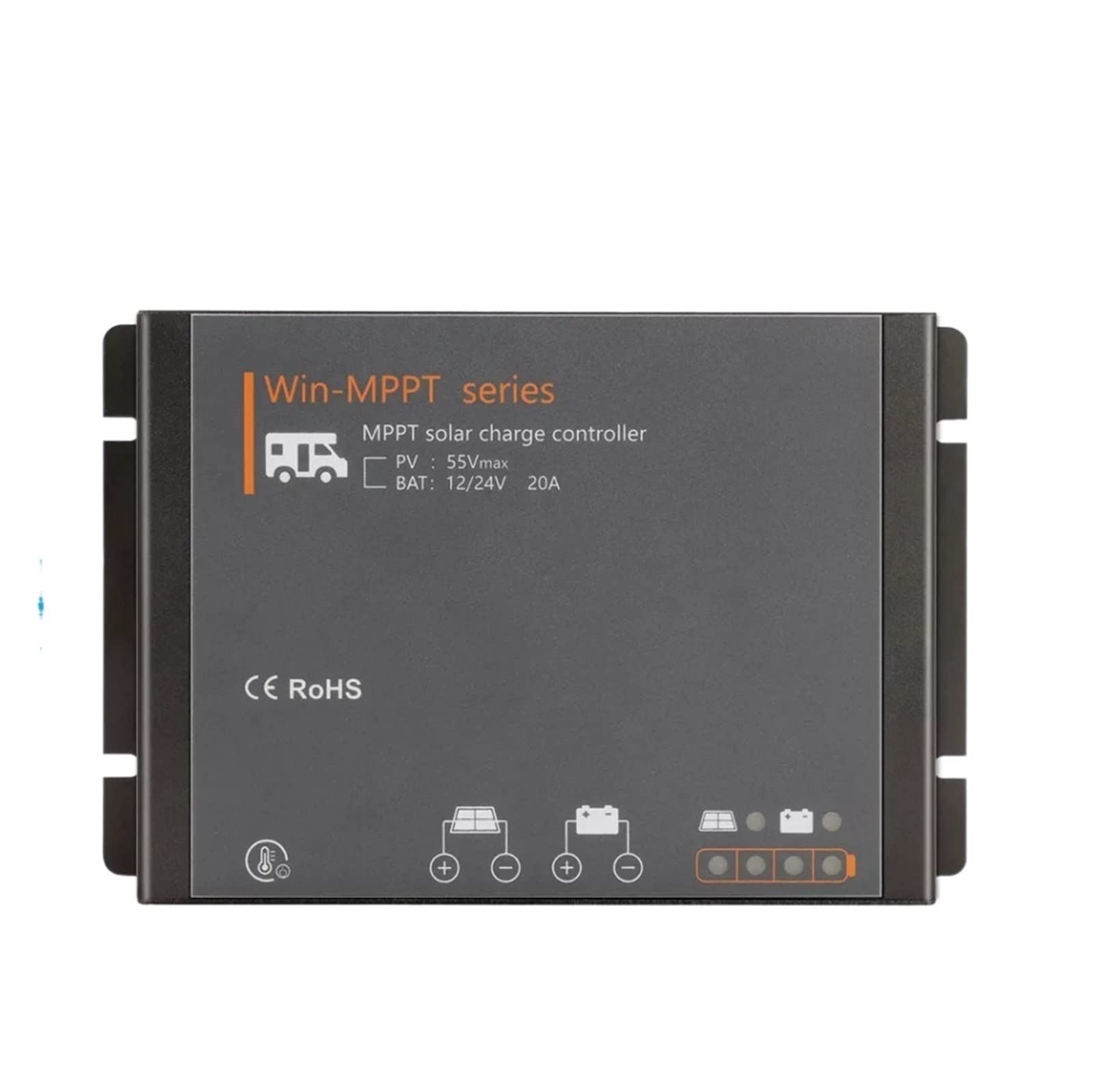 MPPT RV Solar Controller 50V PV Input Voltage 20A for Gel Liquid Lithium Battery 12V 24V System Waterproof IP54