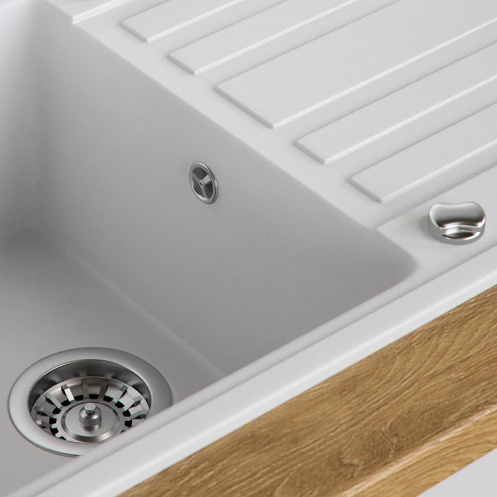Bergström Fregadero, Blanco, 76.5 x 46 cm | con tendedero, instalable en ambos lados para un montaje flexible en la cocina
