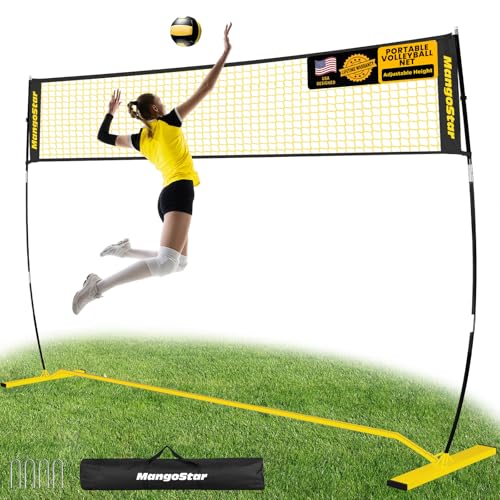 MangoStar Volleyball Net 12FT Portable Volleyball Net for Backyard Beach Adjustable Height Freestanding Volleyball Net with Carry Bag for Indoor&Outdoor Professional Net for Hitting&Serving