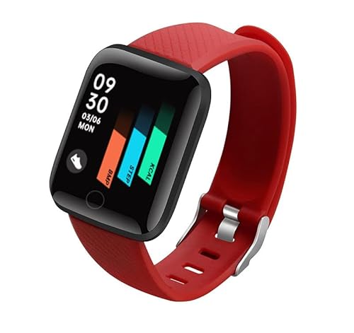 Orologio intelligente multifunzione per uomini donne bambini messaggio promemoria musica controllo sport passo calorie D13 smartwatch sveglia 116Plus rosso