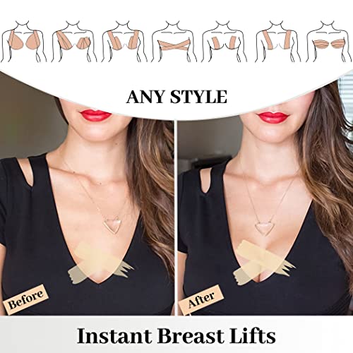 Boob Tape, Replace Your Bra-Instant Breast Lift Tape For A-E, Bob Tape For Breast Lift With 1 Breast Tape, 5 Pairs Satin Breast Petals, 1 Pair Silicone Nipple Stickers, 10 Pcs Double Side Tape (2Inch) #TOP2