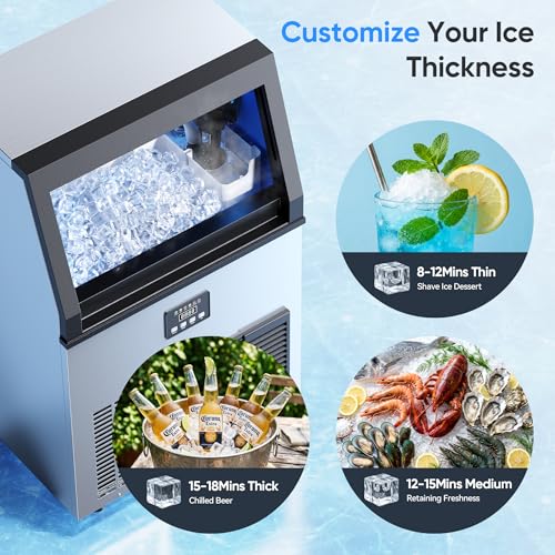 Image of Coolake Commercial Ice Maker Machine, 200Lbs /Day Under Counter Ice Maker with 55 Lbs Storage, Stainless Steel Freestanding Built-in Outdoor Ice Machine with Water Filter for Home Bar Cafe Garage
