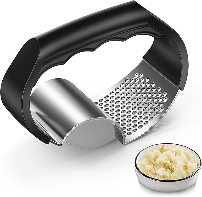 Oillase Press Rocker - Stainless Steel Garlic Crusher, 2-in-1 Easy Kitchen Gadget for Effortless Smashing