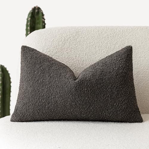 Image of Foindtower Textured Boucle Throw Pillow Covers Accent Solid Lumbar Pillow Cases Cozy Soft Decorative Couch Cushion Case for Chair Sofa Bedroom Living Room Home Decor, 12 x 20 Inch,Dark Brown