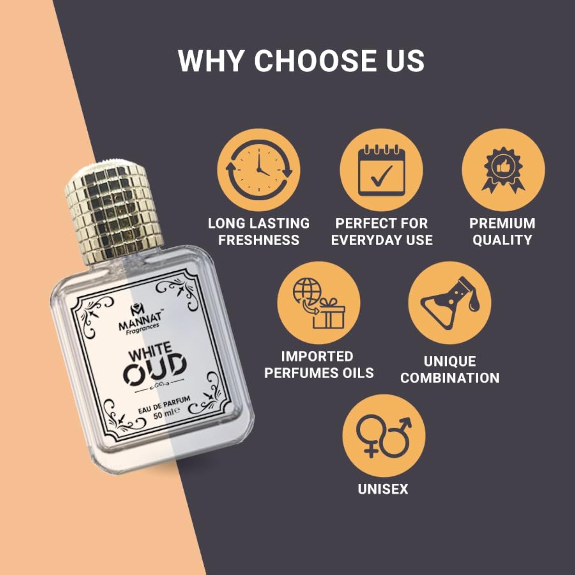 Mannat White Oud Eau De Parfum, Long-Lasting Luxury