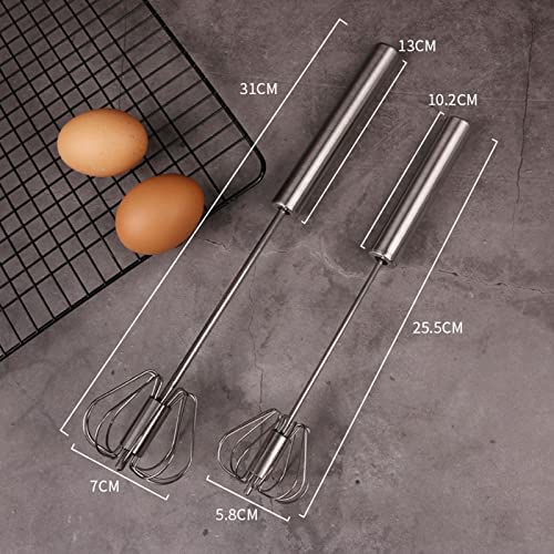 Batidor de Huevos rotatorio de Prensa semiautomática de Acero Inoxidable, batidora de Mano para Huevos con Crema para Hornear en el hogar (25,5 * 5,8 CM)