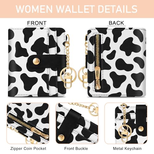 Image of Jogjam Rfid Women Wallet, Small Slim Thin Credit Card Wallet, PU Leather Bifold Cash Zipper Coin Pocket ID Window, for Female Ladies Teen Girls Girly Gifts, Cow Print, Modern